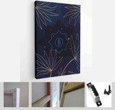 Abstract composition art with nude female silhouette and botanical leaves on dark blue background - Modern Art Canvas - Vertical - 1979802803 - 80*60 Vertical