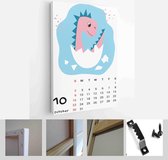 Children's calendar template for 2022. Bright vertical design with abstract dinosaurs in a flat style - Modern Art Canvas - Vertical - 1980533045 - 80*60 Vertical