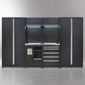 Datona® Werkplaatsinrichting PREMIUM met RVS werkblad 315 cm breed - Zwart