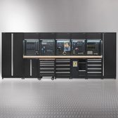 Datona® Werkplaatsinrichting PREMIUM met eiken werkblad 500 cm breed - Zwart