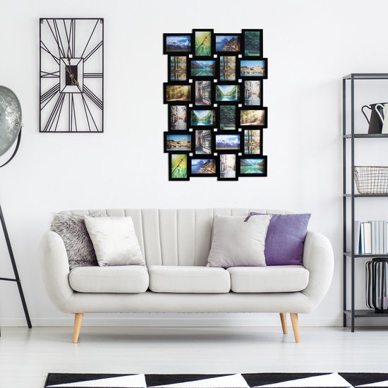 Relaxdays Fotolijst voor 24 foto's in het formaat 10 x 15 cm, passe-partout, verticaal en horizontaal, wandmontage, grijs, 61,5 x 91 x 2 cm