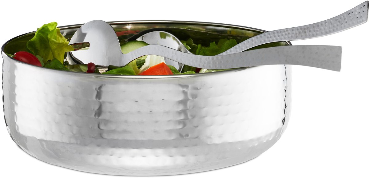 saladekom - 3-delige set met bestek - 28 cm - rvs - vaatwasserbestendig - zilverkleurig