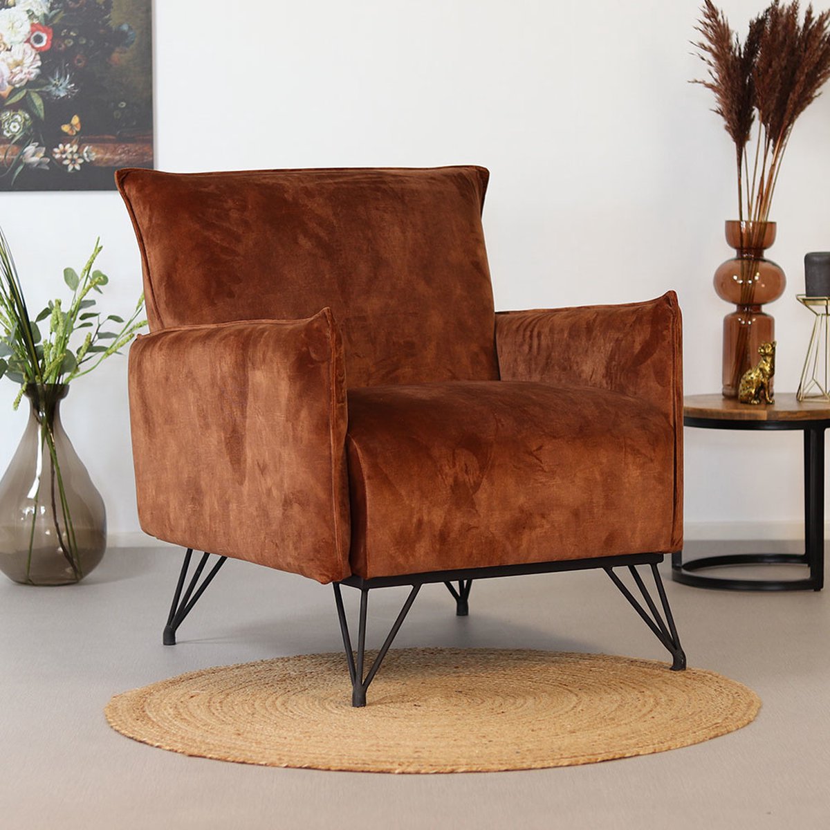 Bronx71® Velvet fauteuil Mika koper