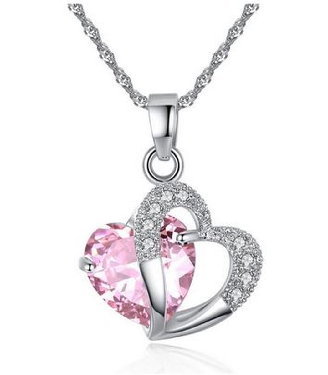 Ilènne - Ketting met hartje - Roze - platinum plated - Austrian Crystal