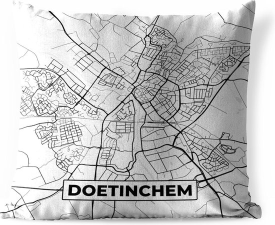 Sierkussen Buiten - Kaart - Doetinchem - Zwart - Wit - 60x60 cm - Weerbestendig