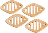 Set van 4x stuks vierkante pannen onderzetters van hout 18 cm - Onderzetters voor ovenschalen en kookpannen