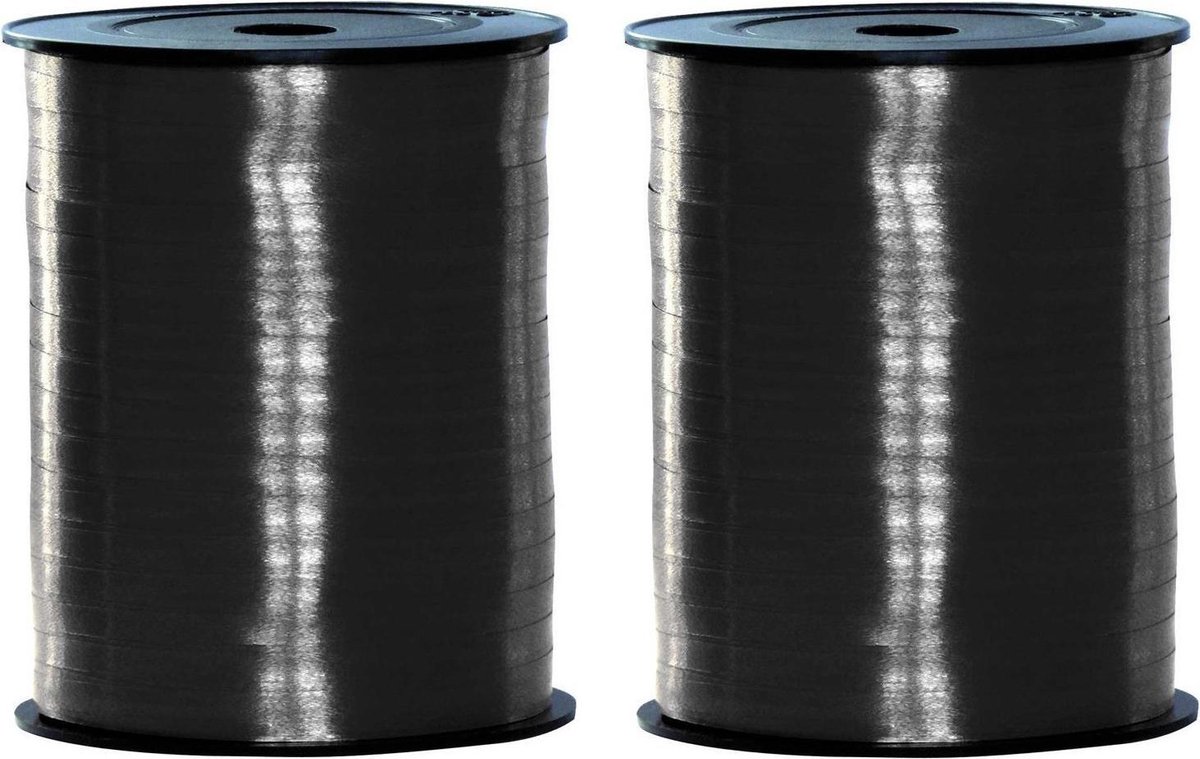 2x rollen zwart sier cadeau lint 500 meter x 5 milimeter breed - Feestartikelen en versiering