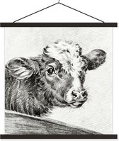 Porte-affiche avec affiche - Affiche scolaire - Tête de vache - Tableau de Jean Bernard - 60x60 cm - Lattes noires
