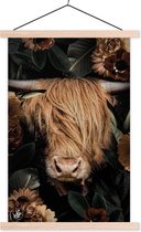 Posterhanger incl. Poster 60x90 cm - Schoolplaat - Schotse Hooglander - Planten - Bloemen - Textielposter - Blanke latten