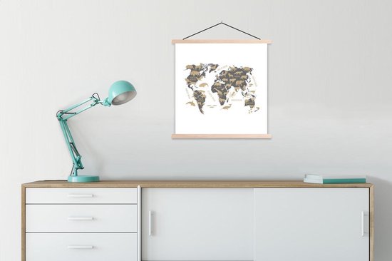 Wereldkaart Enfants - Marron - Animaux - 60x60 cm - Affiche scolaire
