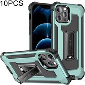 10 PCS Knight Jazz PC + TPU schokbestendige beschermhoes met opvouwbare houder voor iPhone 12/12 Pro (grasgroen)