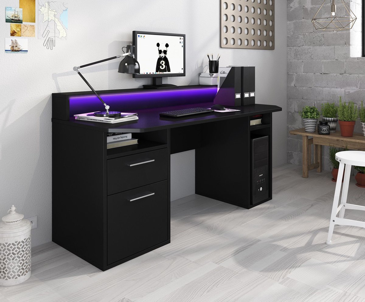 Bureau Gamer - Trendy - bureau professionnel 160 - 200 cm avec élément  d'angle rotatif en anthracite mat