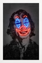 JUNIQE - Poster met houten lijst Neon Joker -13x18 /Grijs & Rood