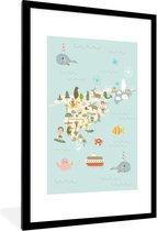 Wereldkaart Kinderen - Amerika - Kleuren - Schoolplaat - Kinderkamer - 60x90 cm