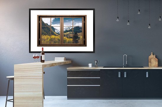 Cadre photo avec affiche - Vue à travers - Neige - Berg - 120x80 cm - Cadre pour affiche