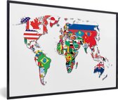 Fotolijst incl. Poster - Wereldkaart - Vlaggen - Trendy - 90x60 cm - Posterlijst