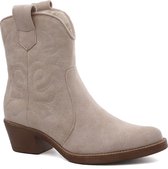 SmileFavorites® Dames Cowboylaarzen met Hak Kort - Suedine - Beige - Maat 40