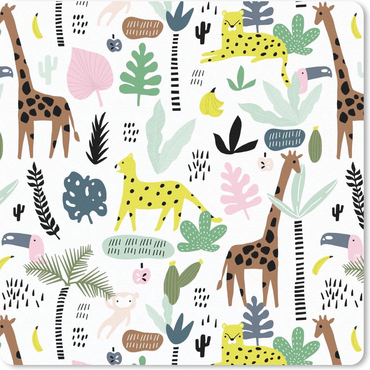 Muismat 20x20 cm - Mousepad Jungle - Giraffe - Aap - Muismatten