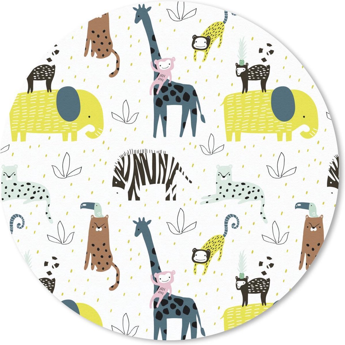 Muismat rond 30x30 cm - Mousepad Jungle - Giraffe - Aap - Ronde muismatten