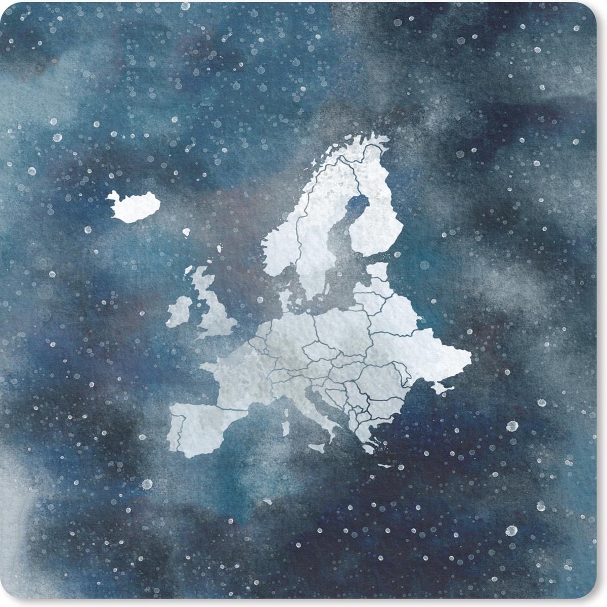 Muismat 30x30 cm - Mousepad Kaarten - Europa - Sterrenhemel - Waterverf - Muismatten