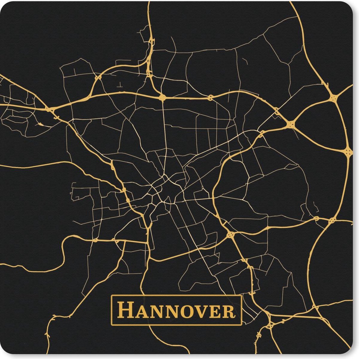 Muismat 30x30 cm - Mousepad Kaart - Hannover - Minimalisme - Goud - Zwart - Muismatten