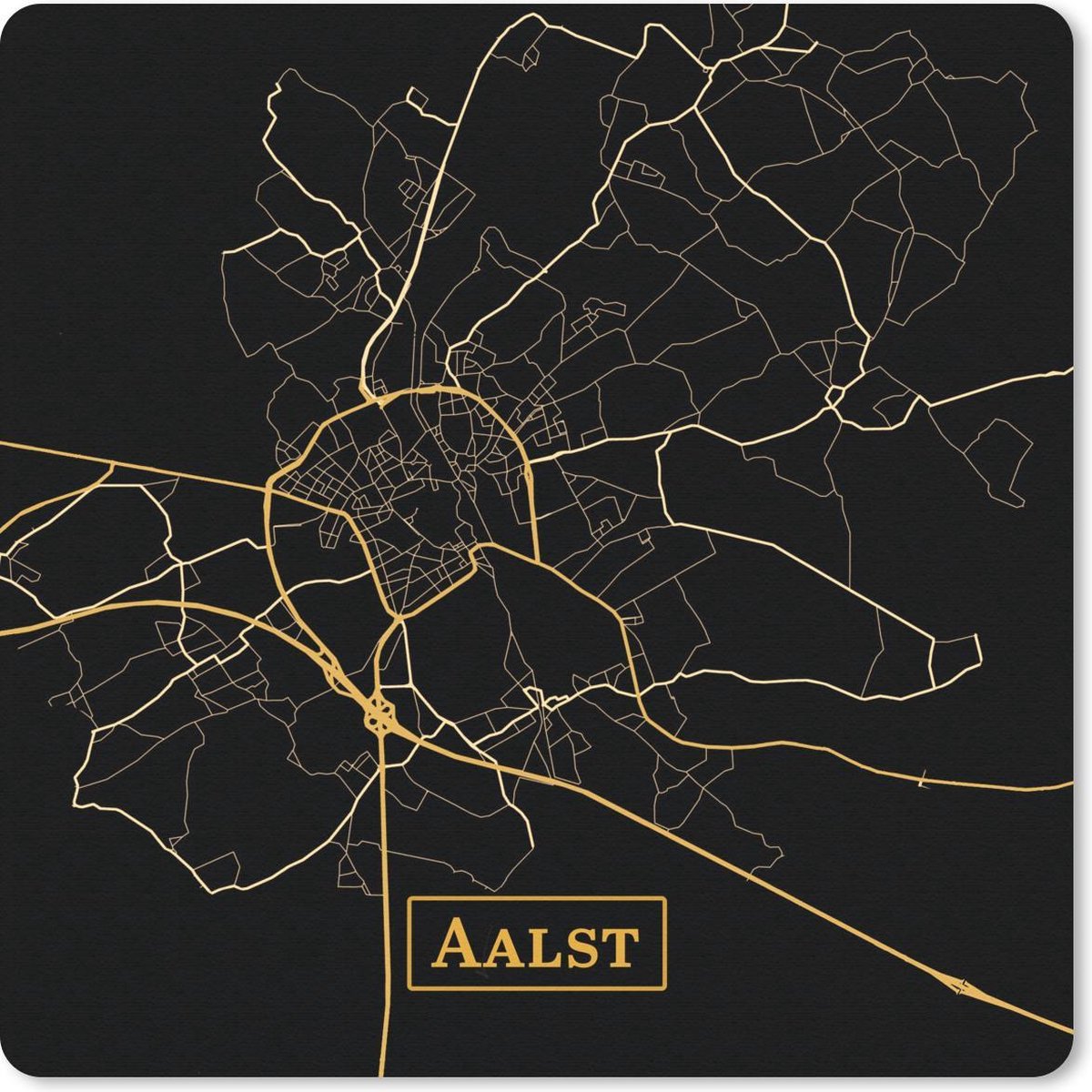 Muismat 30x30 cm - Mousepad Kaart - Aalst - België - Goud - Zwart - Muismatten