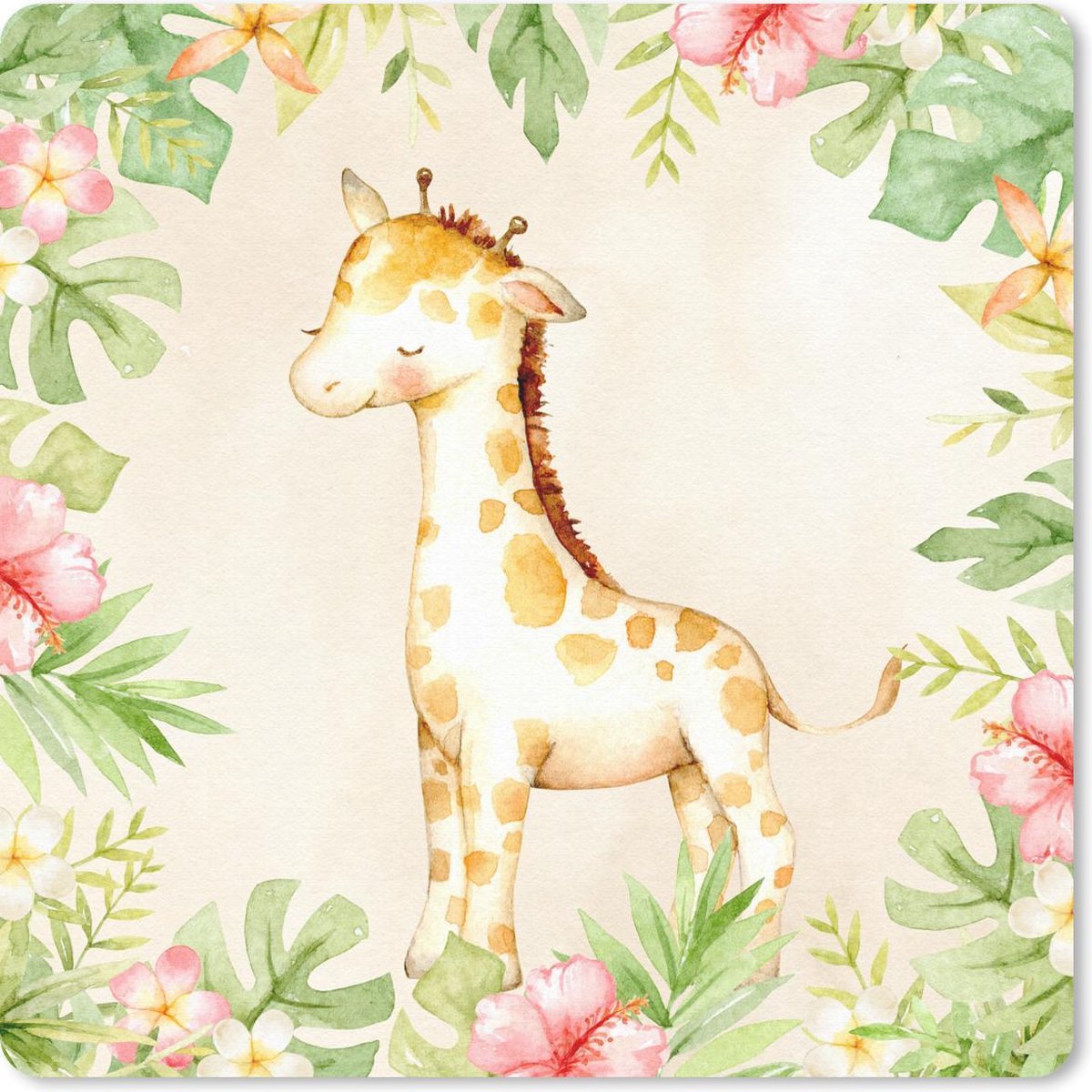 Muismat 30x30 cm - Mousepad Giraffe - Jungle - Waterverf - Muismatten