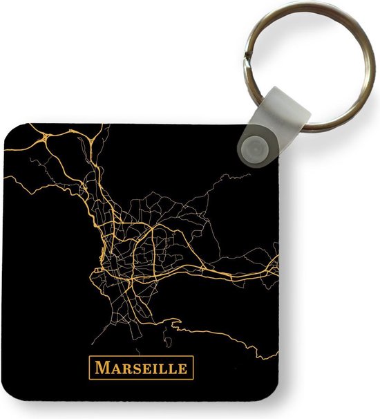 Sleutelhanger - Uitdeelcadeautjes - Kaart - Marseille - Goud - Zwart - Plastic