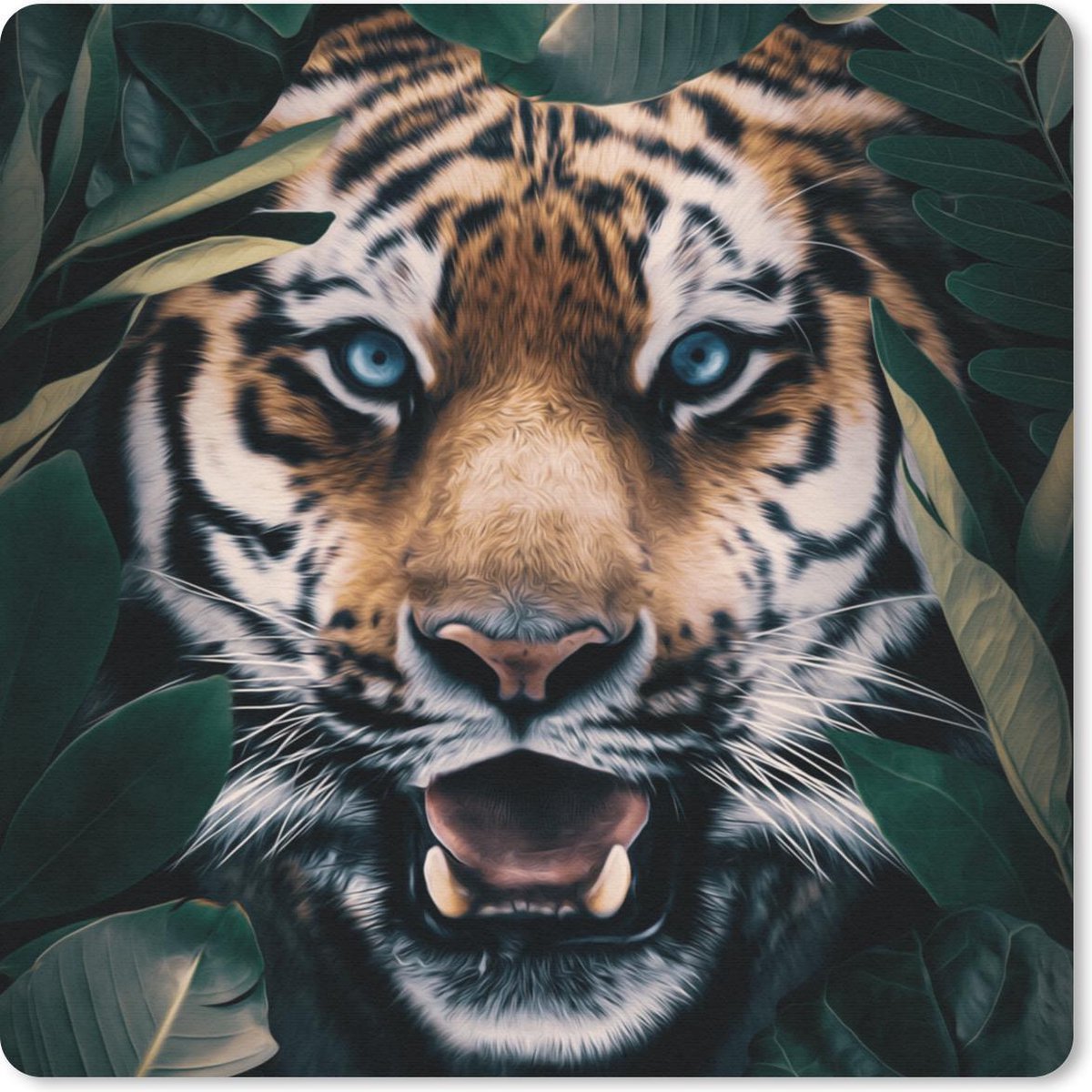 Muismat 20x20 cm - Mousepad Tijger - Blad - Dieren - Muismatten