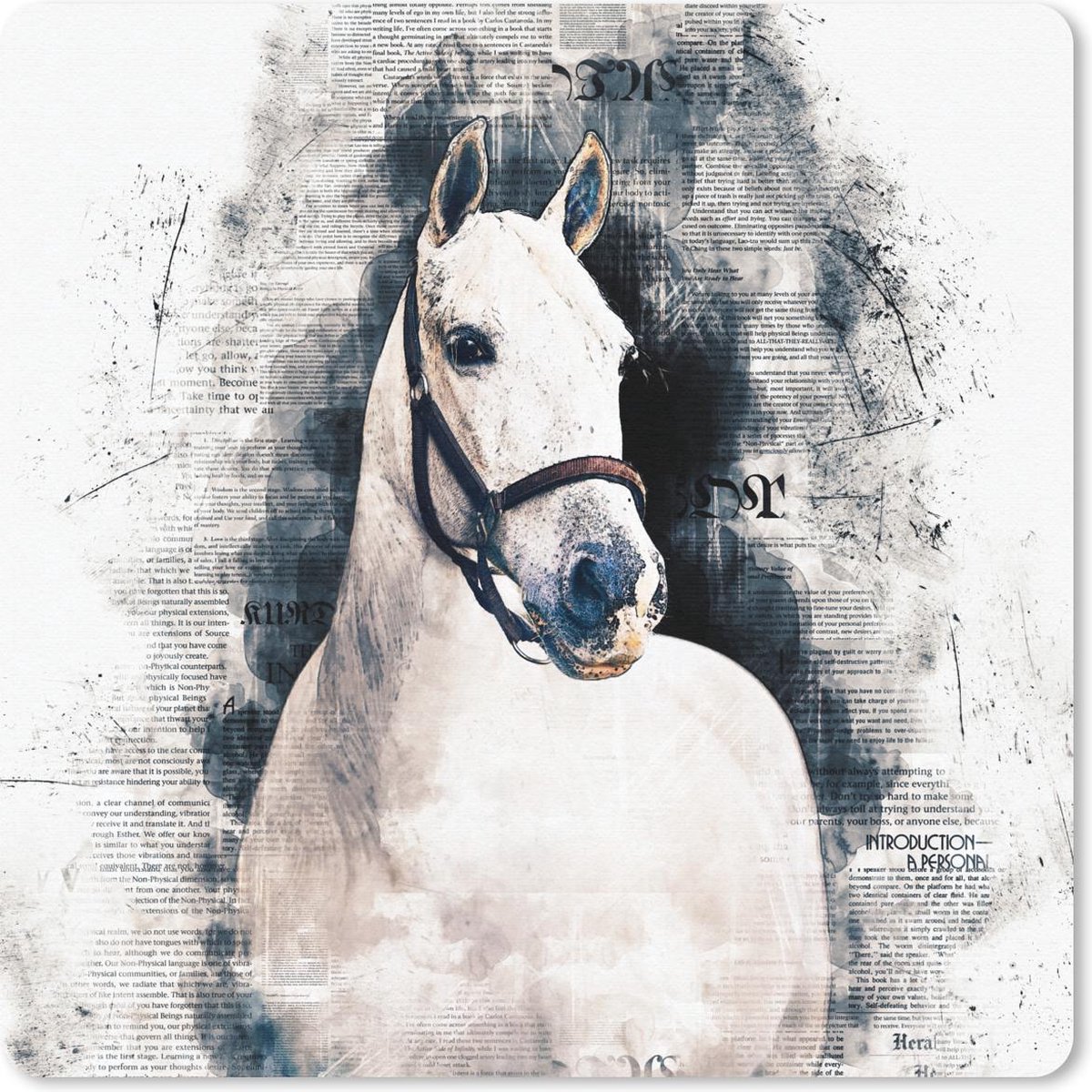 Muismat 20x20 cm - Mousepad Paard - Hoofdstel - Krant - Meisjes - Kinderen - Meiden - Muismatten
