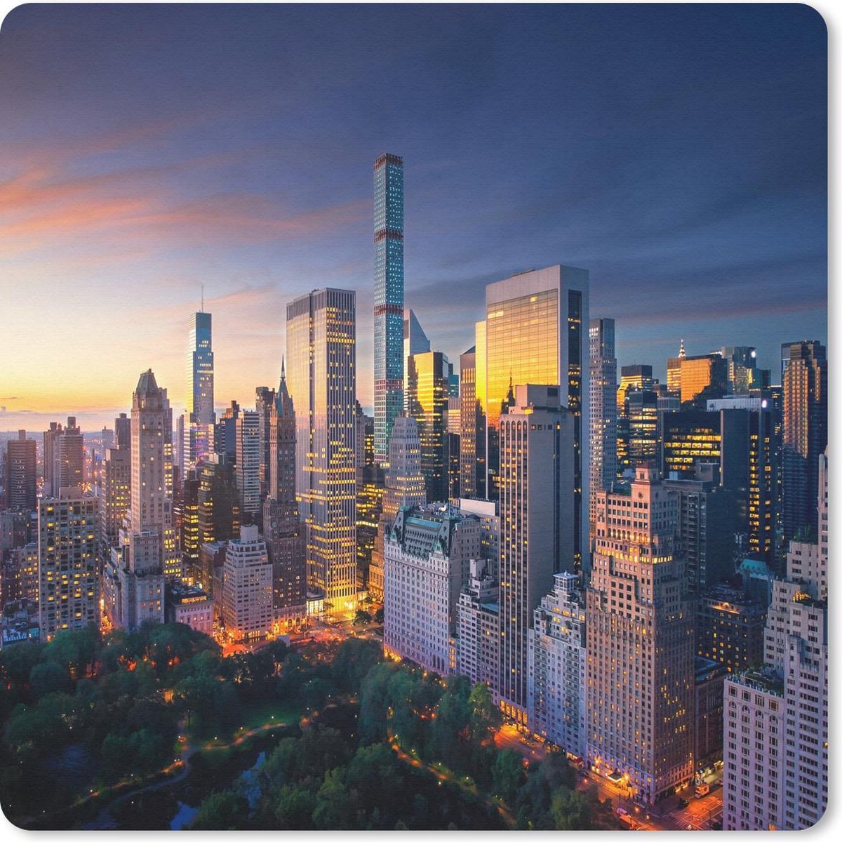 Muismat 30x30 cm - Mousepad New York - Zonsondergang - Skyline - Muismatten