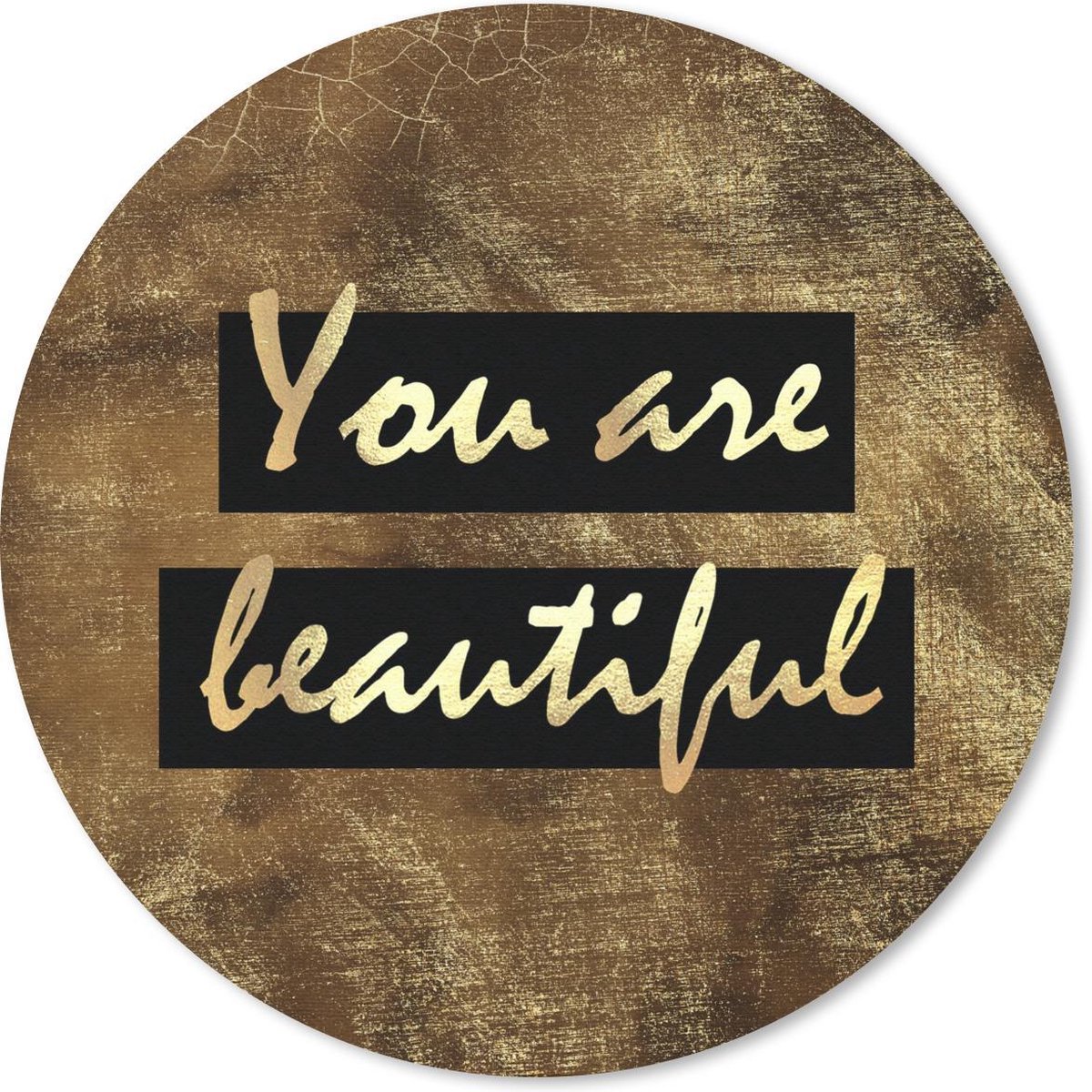 Muismat rond 30x30 cm - Mousepad Quote - Beauty - Bruin - Goud - Ronde muismatten