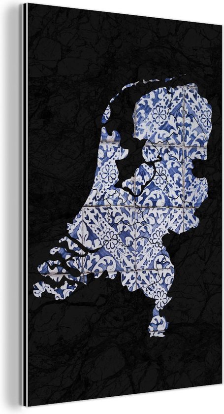 Wanddecoratie Metaal - Aluminium - Kaart - Nederland - Delfts blauw