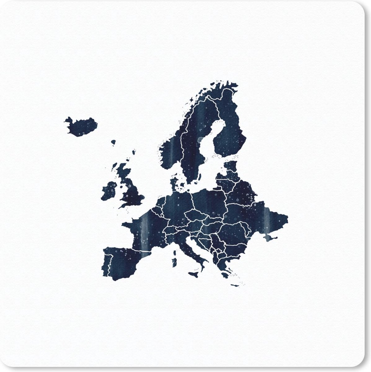 Muismat 30x30 cm - Mousepad Europa kaart - Zwart - Wit - Muismatten