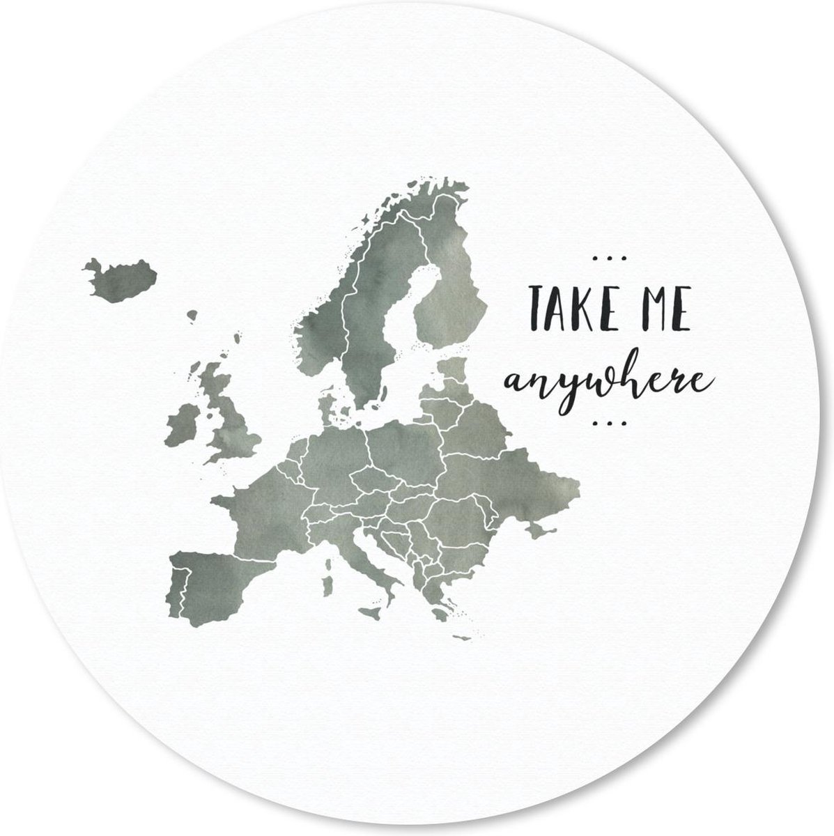Muismat rond 30x30 cm - Mousepad Kaart - Europa - Waterverf - Quote - Ronde muismatten