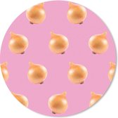 Muismat - Mousepad - Rond - Groente - Uien - Patronen - Roze - 30x30 cm - Ronde muismat