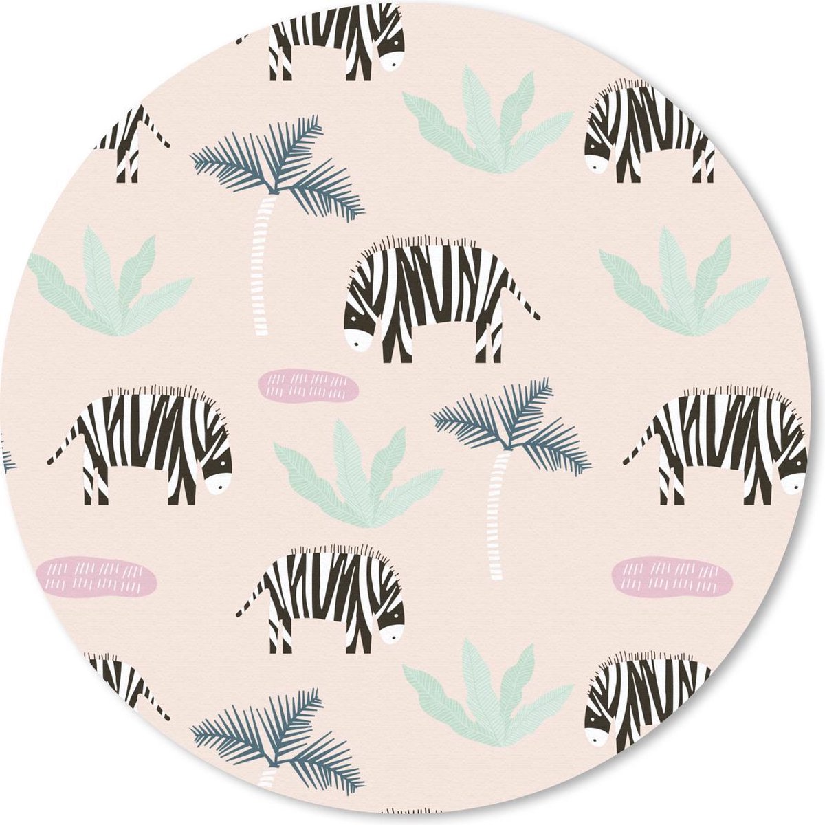 Muismat rond 20x20 cm - Mousepad Zebra - Palm - Pastel - Patronen - Ronde muismatten