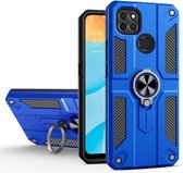 Koolstofvezelpatroon PC + TPU-beschermhoes met ringhouder voor OPPO A15 (donkerblauw)