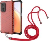 Voor Xiaomi Mi 10T / 10T Pro schokbestendige honingraat pc + TPU-hoes met nekkoord (rood)