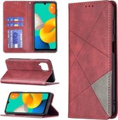 Voor Samsung Galaxy M32 Ruit Textuur Horizontale Flip Magnetische Lederen Case met Houder & Kaartsleuven (Rood)