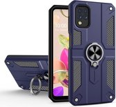 Voor LG K42 koolstofvezelpatroon pc + TPU-beschermhoes met ringhouder (blauw)