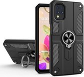 Voor LG K42 koolstofvezelpatroon pc + TPU-beschermhoes met ringhouder (zwart)