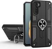 Koolstofvezelpatroon PC + TPU-beschermhoes met ringhouder voor OPPO A91 (zwart)