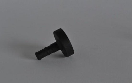 Zwarte AL-KO frictiecup met metalen ring op een grijze achtergrond.