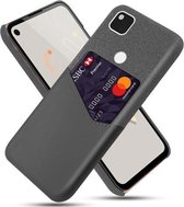 Voor Google Pixel 4a Doek Textuur PC + PU lederen achterkant Schokbestendige hoes met kaartsleuf (grijs)