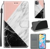 Spanningsgekleurde tekening Magnetische sluiting Horizontale flip PU-lederen hoes met houder en kaartsleuven voor iPhone 13 Pro Max (C07 roze wit zwart)