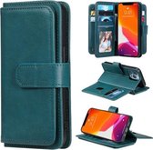 Multifunctionele magnetische koperen gesp horizontale flip effen kleur lederen tas met 10 kaartsleuven & portemonnee & houder & fotolijst voor iPhone 13 Pro (donkergroen)