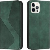 Skin Feel Magnetisch S-type Effen Kleur Horizontale Flip Leren Hoes Met Houder & Kaartsleuf & Portemonnee Voor iPhone 13 Pro Max (Groen)