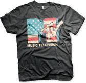 MTV Heren Tshirt -3XL- Distressed USA Flag Zwart