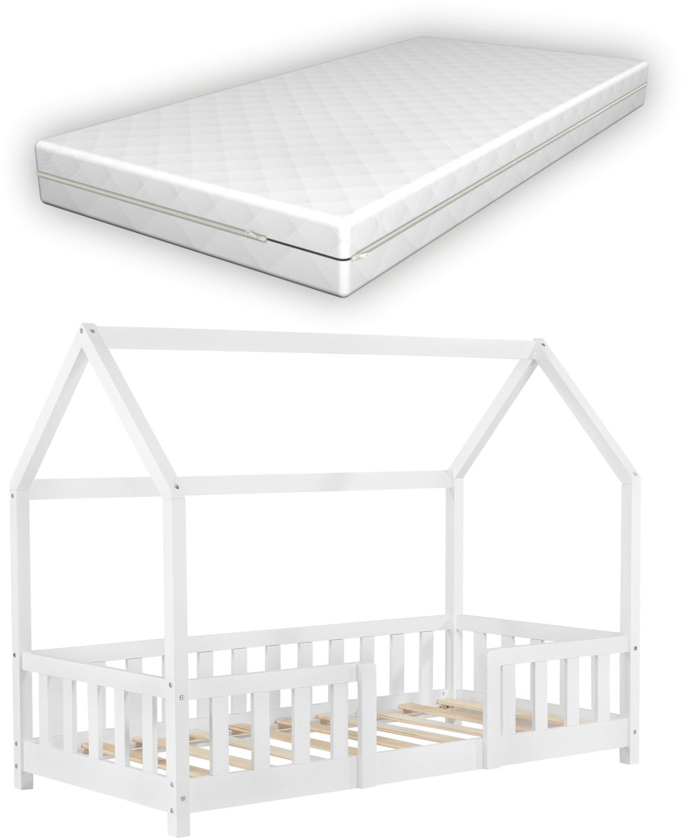en.casa Kinderbed Sisimiut met uitvalbeveiliging en matras 70x140 wit